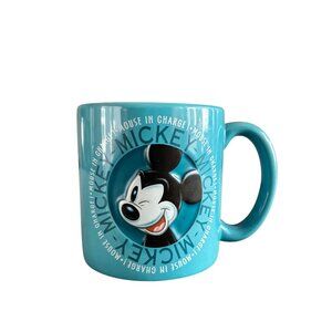 Disney Mickey Mouse Blue Ceramic Mug "Mouse In Charge" VGUC Large Blue